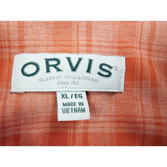 Orvis Size XL Mens Orange Tan Check Short Sleeve Embroidered Pocket Logo Shirt - Picture 4 of 13